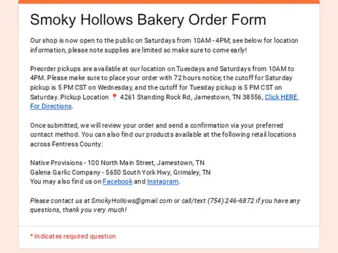 Smoky Hollows Farm & Bakery
