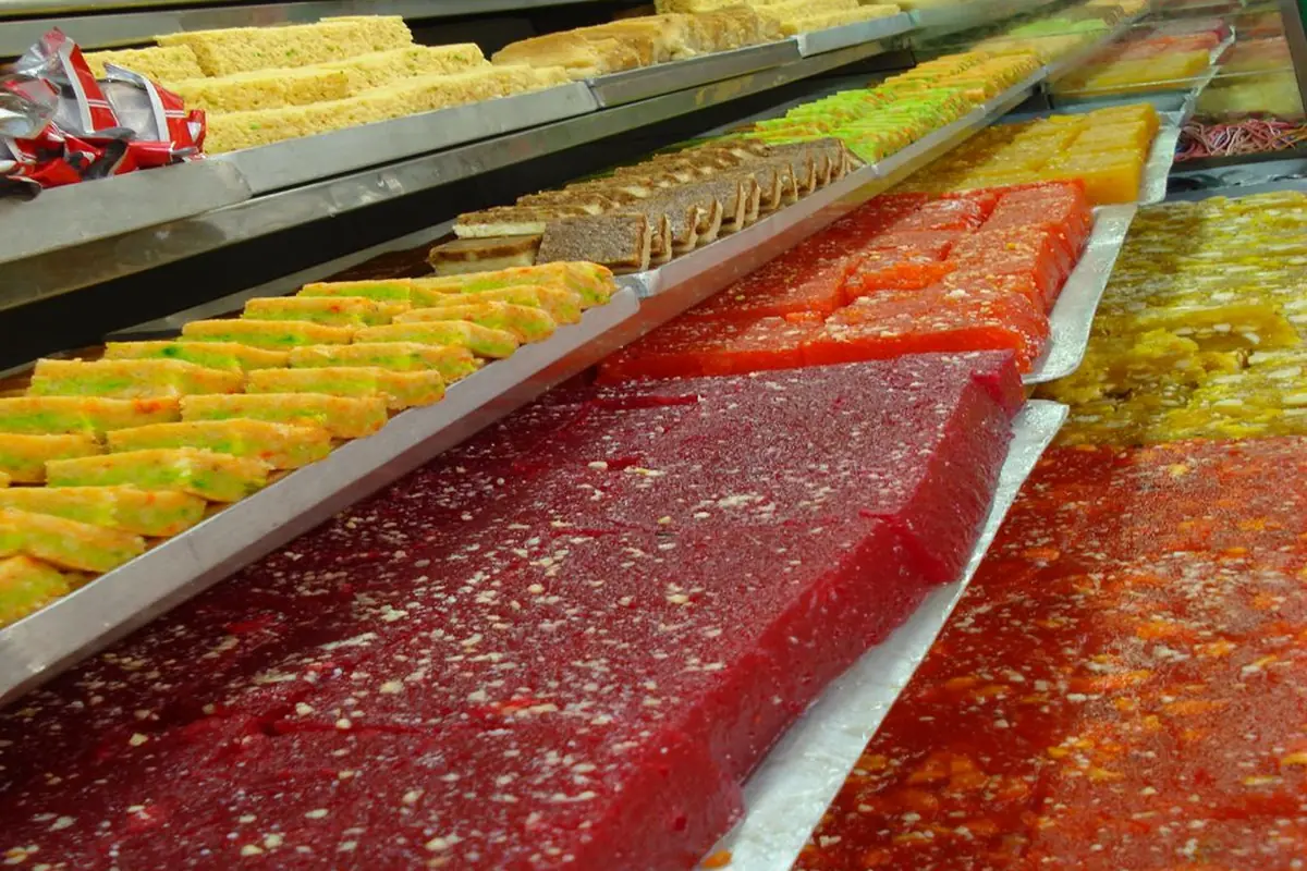 Display of Indian Sweets Mithai in Kolkata, West Bengal — illustrative photo